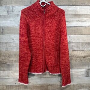 GAP Women's Lambswool Orange Red‎ Marl Full Zip Heavy Cardigan Mock Neck Size XL